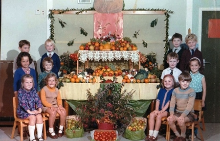 Pupils Llanfair school harvest thanksgiving a