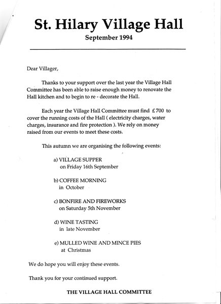 VillageHallLetterToResidentsSept1994